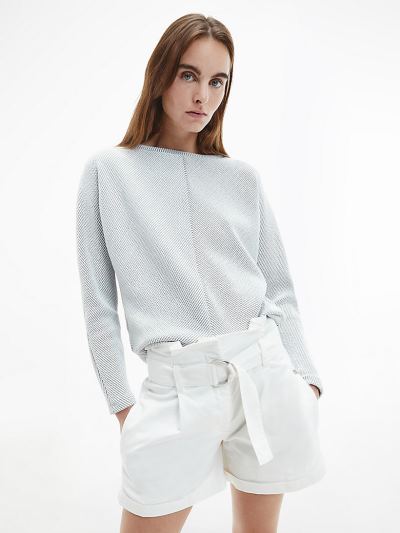 Calvin Klein Ruhák HU301346 | Calvin Klein Stripe Texture Long Sleeve Női Felsők Fehér / Fekete / Cs